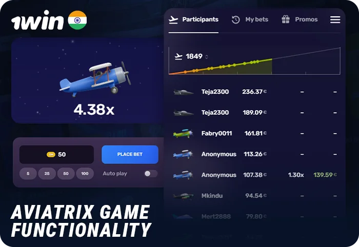 Aviatrix 1Win online features - betting panel, statistics, and more