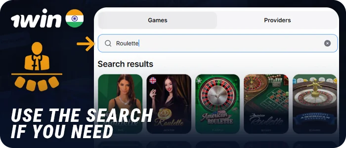 Use the search function to select live games at 1Win Casino